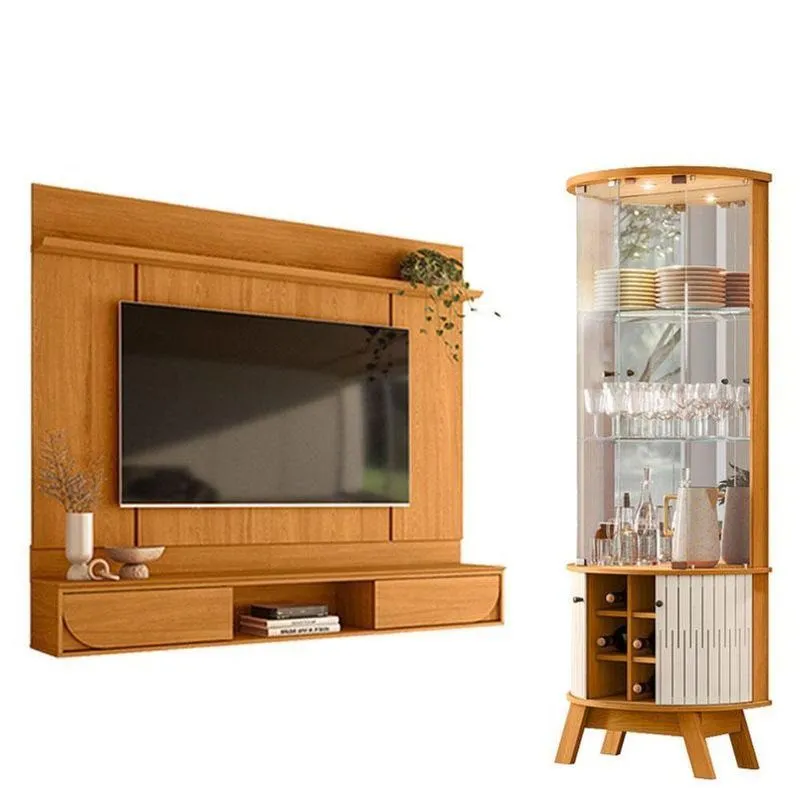 Painel Para Tv Aura Cinamomo Com Cristaleira Marina Cinamomo Off White - Madetec