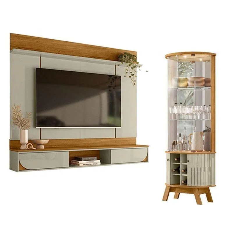 Painel Para Tv Aura Com Cristaleira Marina Cumaru Opala - Madetec