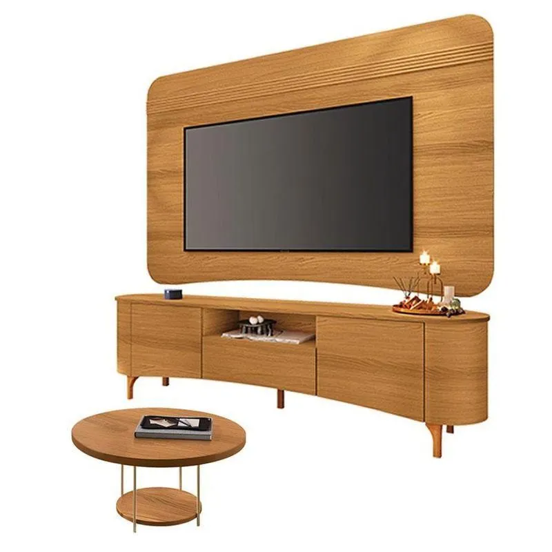 Rack Bancada Elara E Painel Armony Cinamomo Com Mesa De Centro Sky Cinamomo - Hb Móveis
