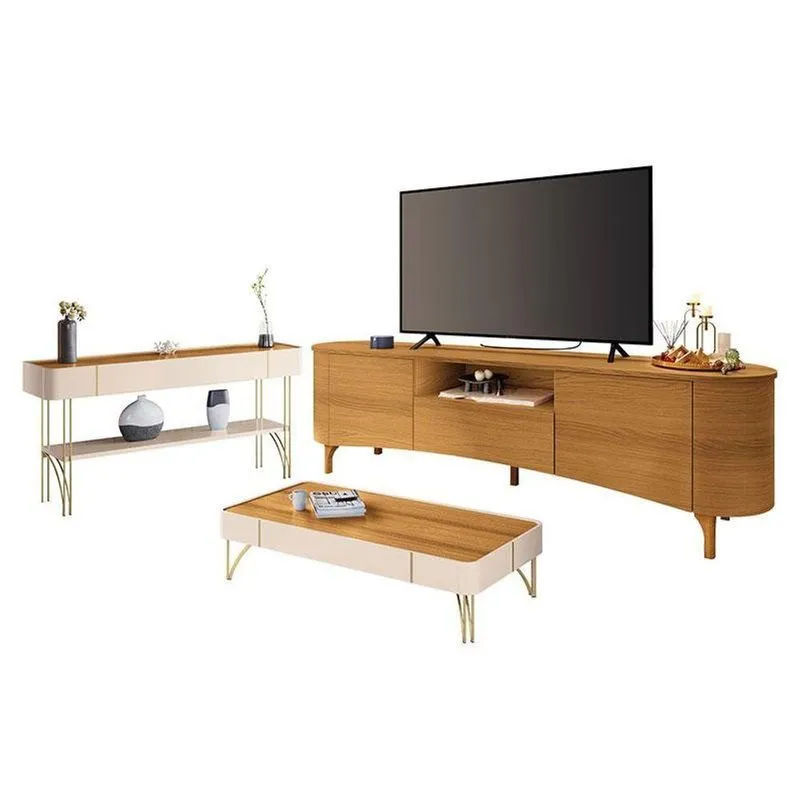 Rack Bancada Elara Cinamomo Com Mesa De Centro Cadenza E Aparador Vivant Off White Cinamomo - Hb Móveis