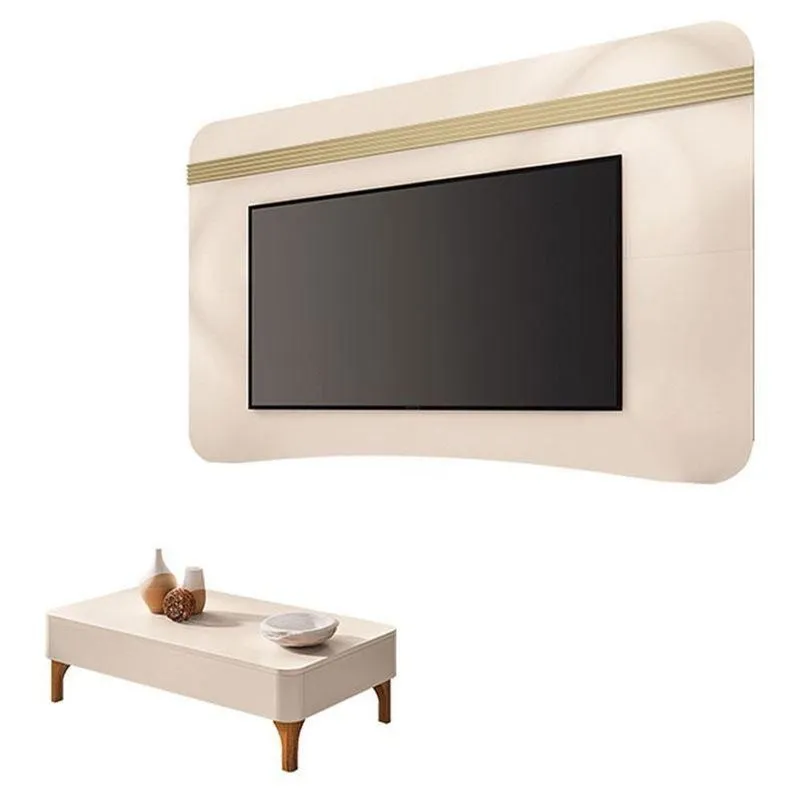 Painel Suspenso Armony Off White Champanhe Com Mesa De Centro Liz Off White -hb Móveis