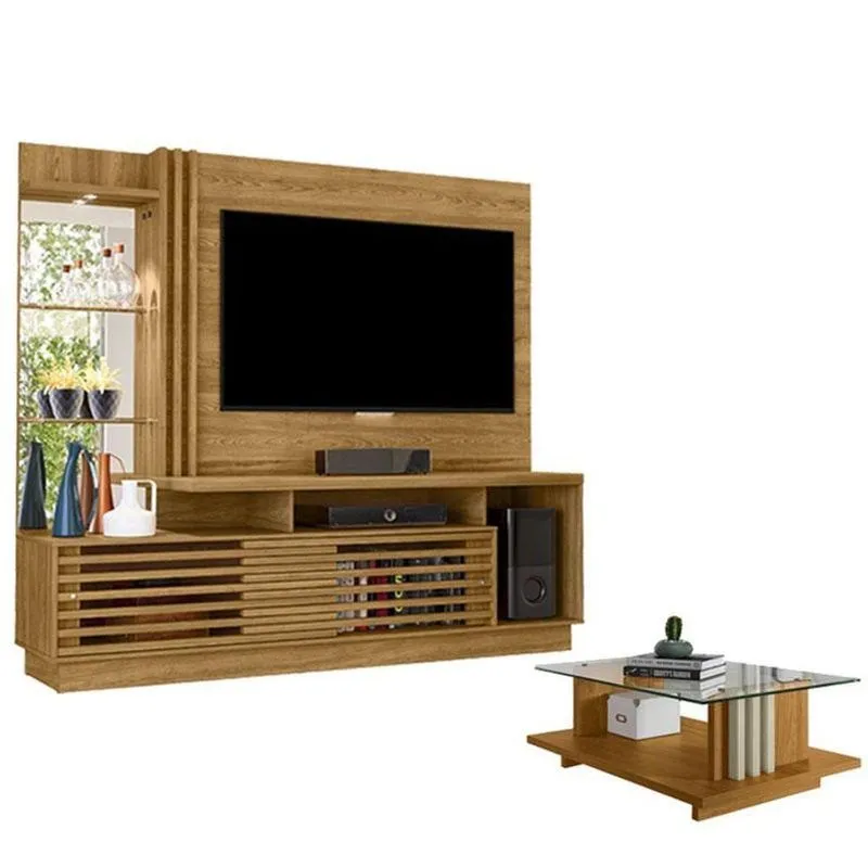 Estante Home Theater Frizz Plus Cumaru Com Mesa De Centro Frizz Cumaru Opala - Madetec