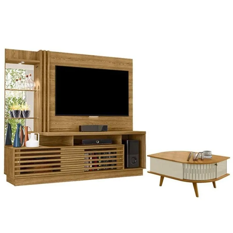 Estante Home Theater Frizz Plus Cumaru Com Mesa De Centro Indianápolis Cumaru Opala- Madetec