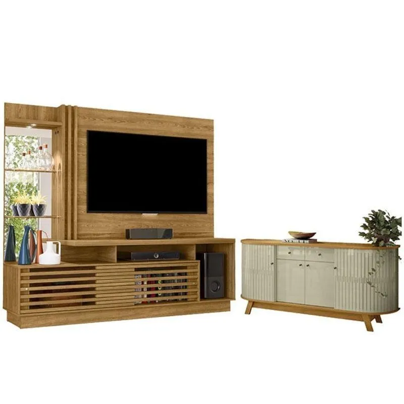 Estante Home Theater Frizz Plus Cumaru Com Aparador Buffet Mônaco Cumaru Opala - Madetec
