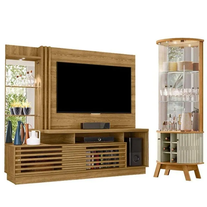 Estante Home Theater Frizz Plus Cumaru Com Cristaleira Marina Cumaru Opala - Madetec