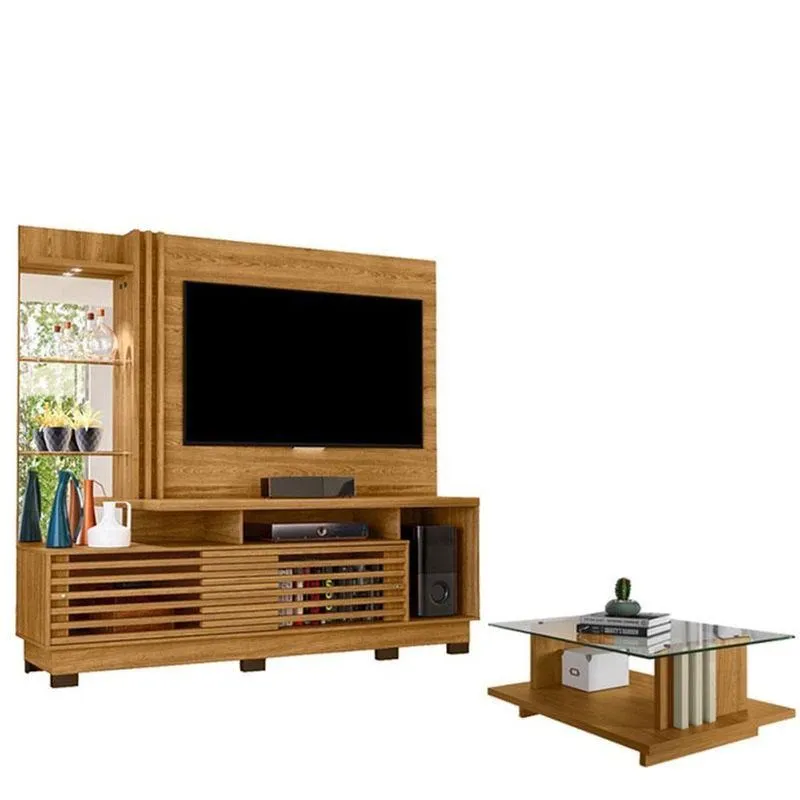 Estante Home Theater Frizz Plus Cumaru Com Pés Com Mesa De Centro Frizz Cumaru Opala - Madetec