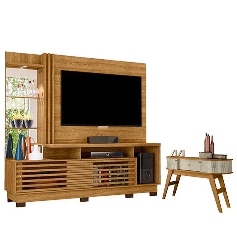 Estante Home Theater Frizz Plus Cumaru Com Pés Com Aparador Estoril Cumaru Opala- Madetec