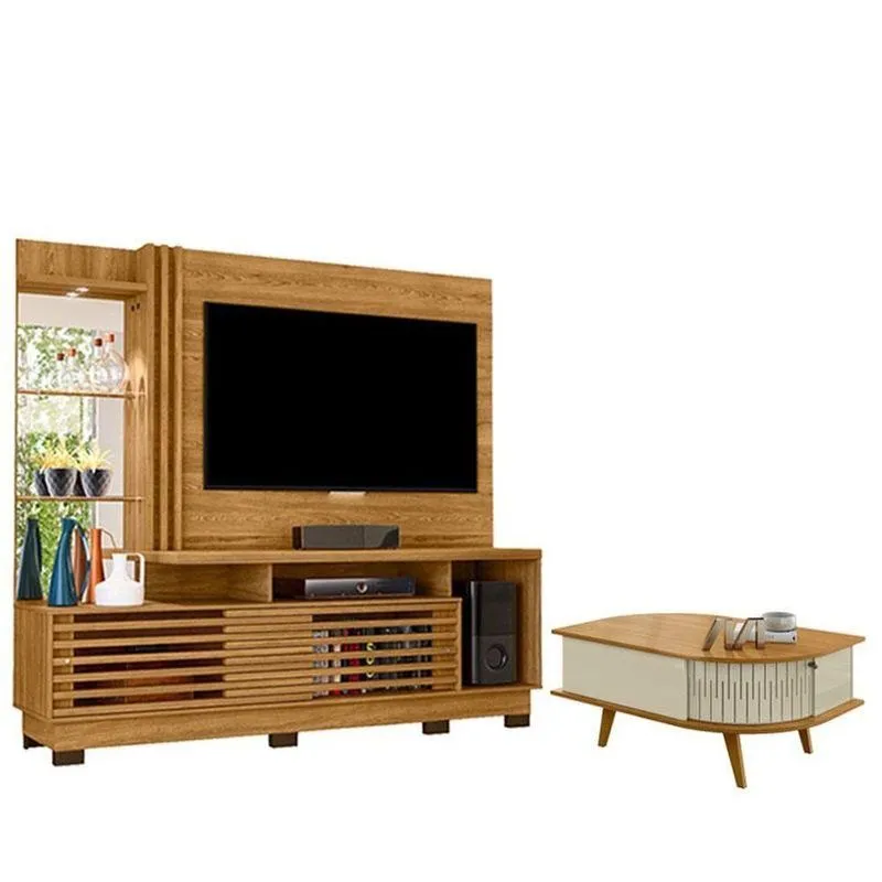 Estante Home Theater Frizz Plus Cumaru Com Pés Com Mesa De Centro Indianápolis Cumaru Opala- Madetec