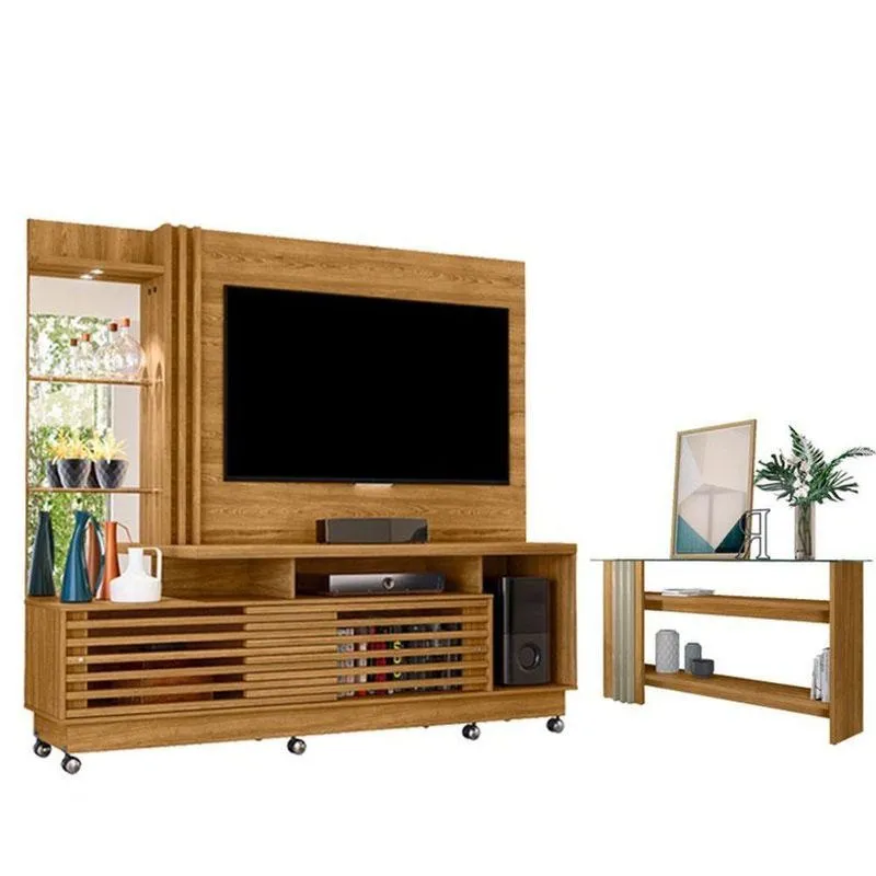 Estante Home Theater Frizz Plus Cumaru Com Rodízios Com Aparador Frizz Cumaru Opala- Madetec