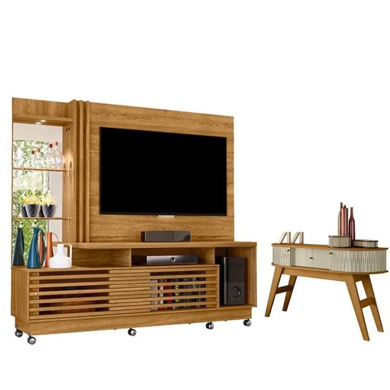 Estante Home Theater Frizz Plus Cumaru Com Rodízios Com Aparador Estoril Cumaru Opala- Madetec