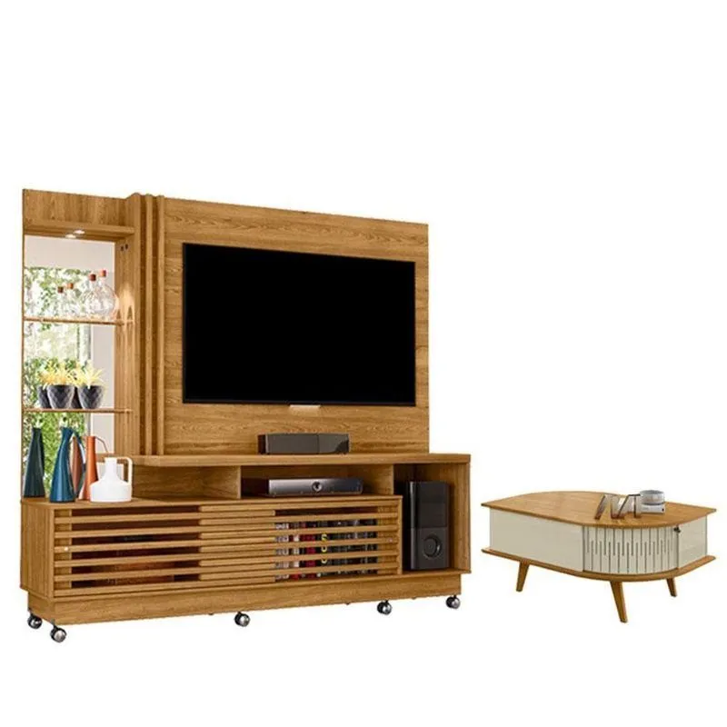 Estante Home Theater Frizz Plus Cumaru Com Rodízios Com Mesa De Centro Indianápolis Cumaru Opala- Madetec