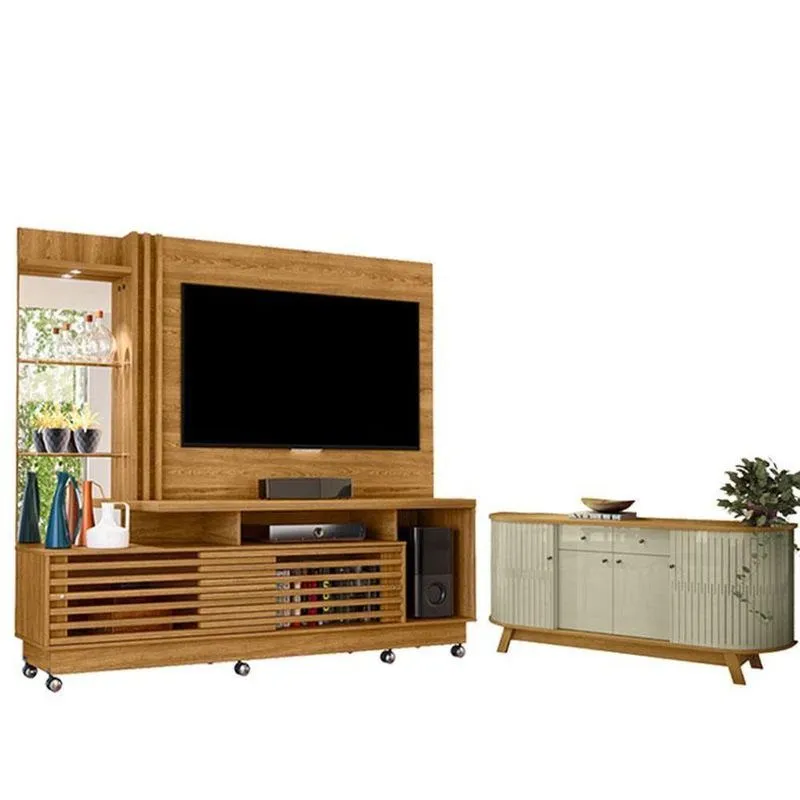 Estante Home Theater Frizz Plus Cumaru Com Rodízios Com Aparador Para Sala Buffet Mônaco Cumaru Opala - Madetec