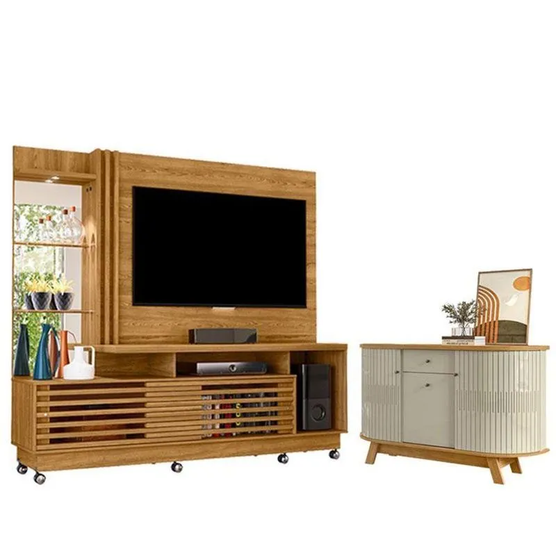 Estante Home Theater Frizz Plus Cumaru Com Rodízios Com Aparador Para Sala Buffet Monza Cumaru Opala -madetec