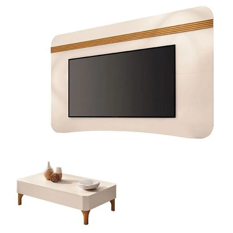 Painel Suspenso Armony Off White Cinamomo Com Mesa De Centro Liz Off White - Hb Móveis