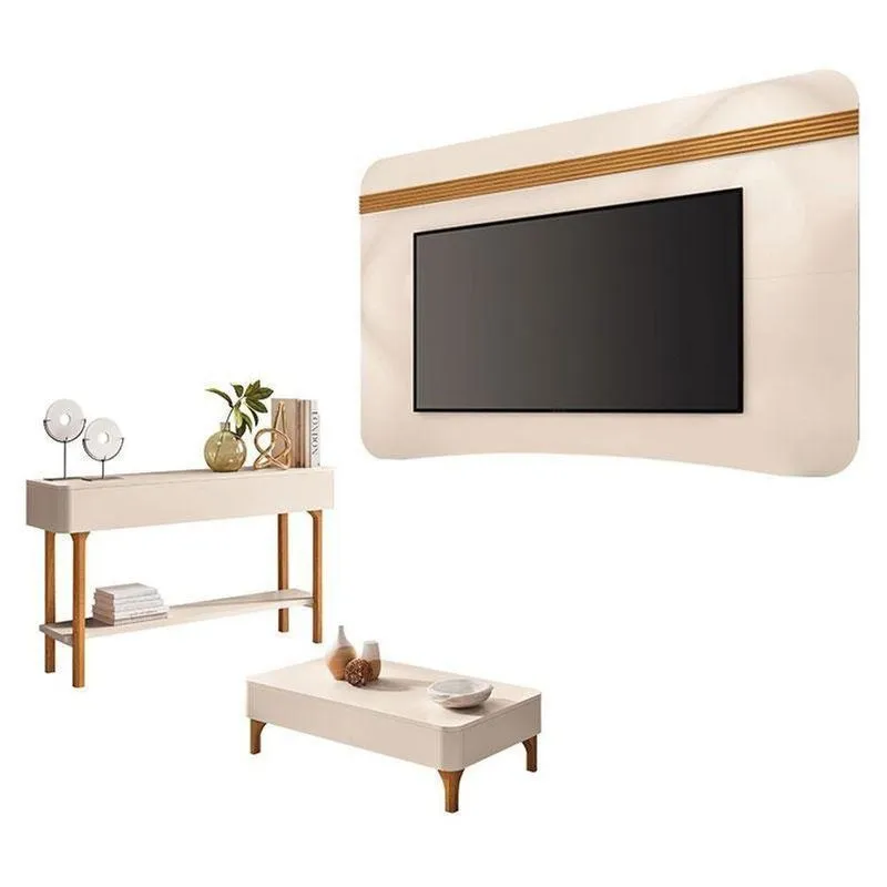 Painel Suspenso Armony Off White Cinamomo Com Mesa De Centro Liz E Aparador Fiero Off White - Hb Móveis