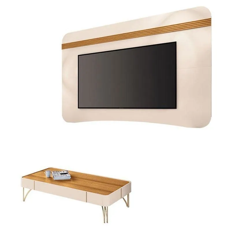 Painel Suspenso Armony Off White Cinamomo Com Mesa De Centro Cadenza Off White Cinamomo - Hb Móveis