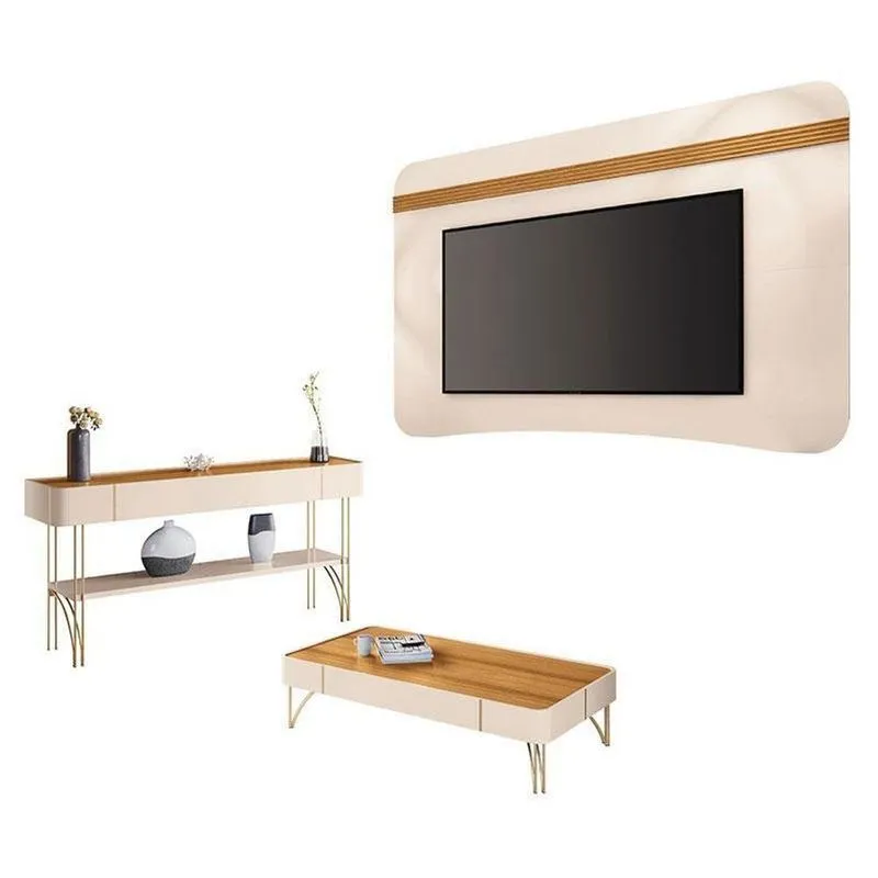 Painel Suspenso Armony Off White Cinamomo Com Mesa De Centro Cadenza E Aparador Vivant Off White Cinamomo - Hb Móveis