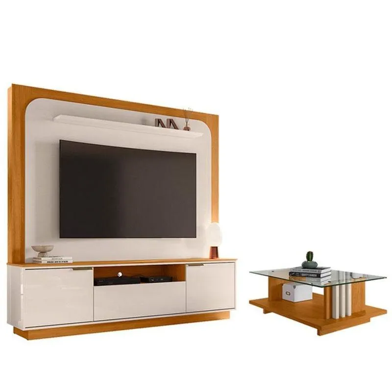 Estante Home Theater Nilo Sem Pés Com Mesa De Centro Frizz Cinamomo Off White - Madetec
