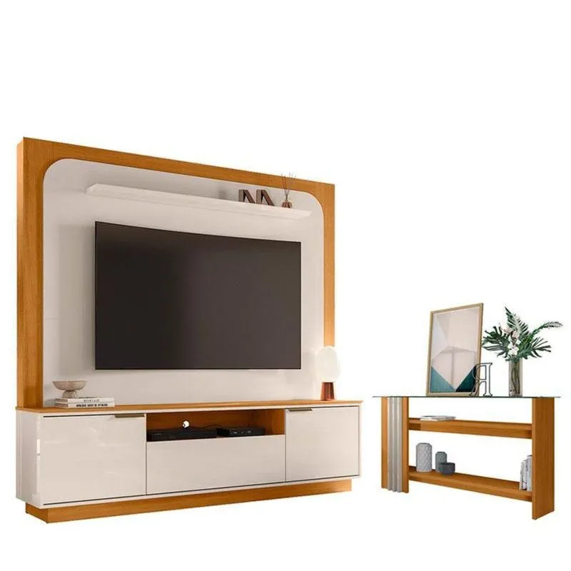 Estante Home Theater Nilo Sem Pés Com Aparador Frizz Cinamomo Off White - Madetec