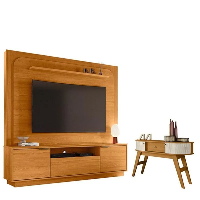 Estante Home Theater Nilo Sem Pés Cinamomo Com Aparador Estoril Cinamomo Off White - Madetec
