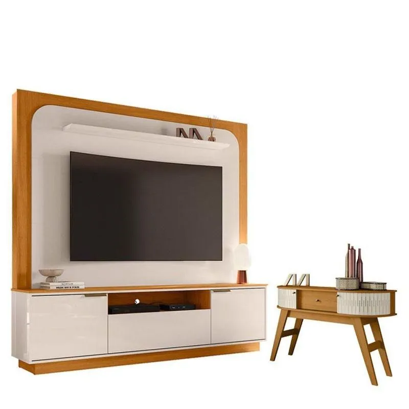 Estante Home Theater Nilo Sem Pés Com Aparador Estoril Cinamomo Off White - Madetec