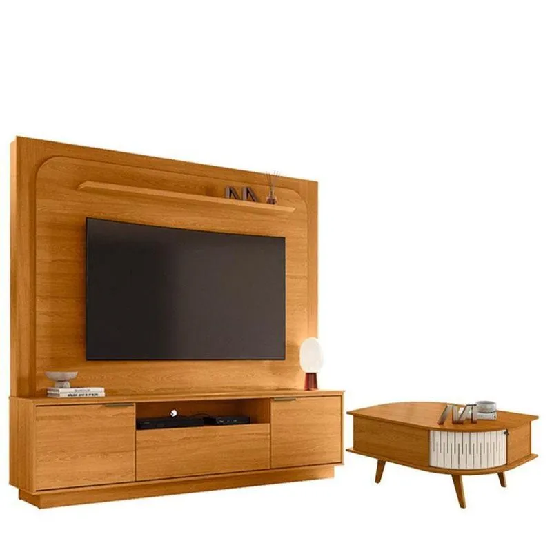 Estante Home Theater Nilo Sem Pés Cinamomo Com Mesa De Centro Indianápolis Cinamomo Off White - Madetec