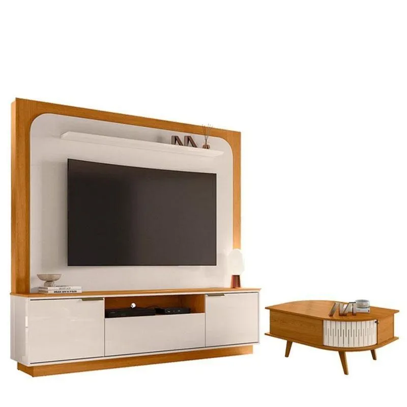 Estante Home Theater Nilo Sem Pés Com Mesa De Centro Indianápolis Cinamomo Off White - Madetec