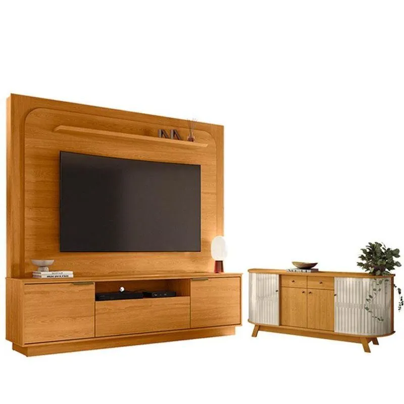 Estante Home Theater Nilo Sem Pés Cinamomo Com Aparador Para Sala Buffet Mônaco Cinamomo Off White - Madetec