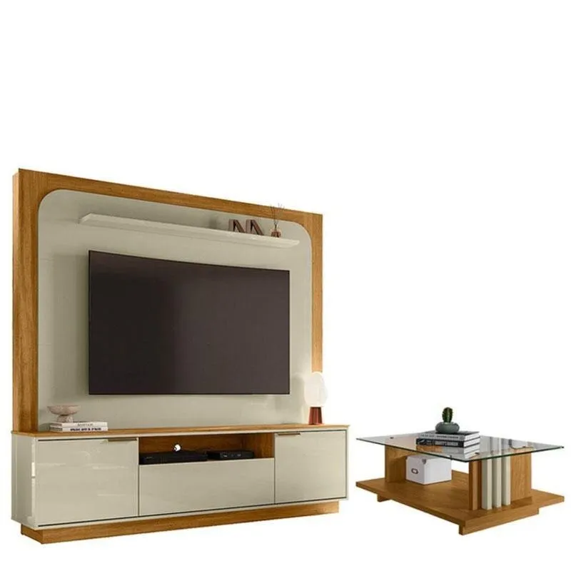 Estante Home Theater Nilo Sem Pés Com Mesa De Centro Frizz Cumaru Opala - Madetec