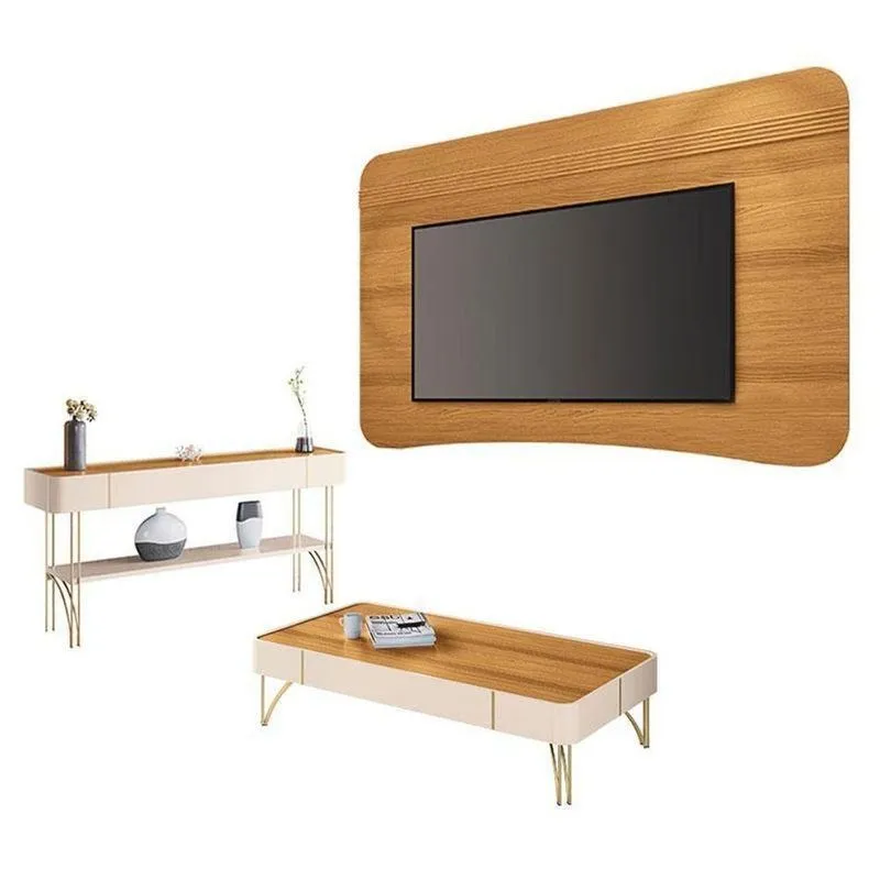 Painel Suspenso Armony Cinamomo Com Mesa De Centro Cadenza E Aparador Vivant Off White Cinamomo - Hb Móveis