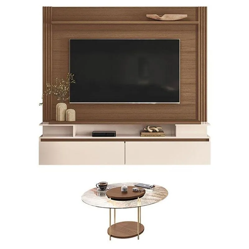 Home Suspenso Astor Castanho Off White Com Mesa De Centro Sky Com Tampo De Vidro Castanho - Hb Móveis