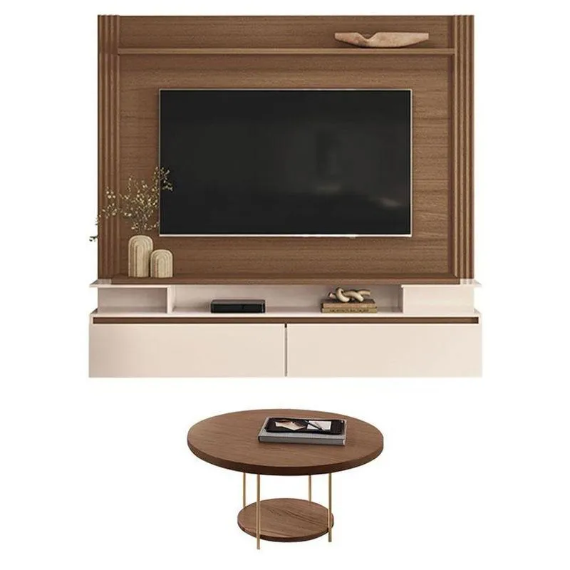 Home Suspenso Astor Castanho Off White Com Mesa De Centro Sky Castanho - Hb Móveis