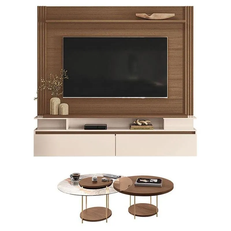 Home Suspenso Astor Castanho Off White Com Kit Mesa De Centro Sky Castanho - Hb Móveis