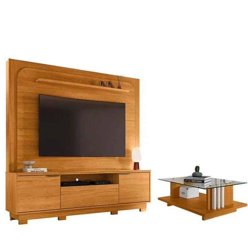 Estante Home Theater Nilo Com Pés Cinamomo Com Mesa De Centro Frizz Cinamomo Off White - Madetec