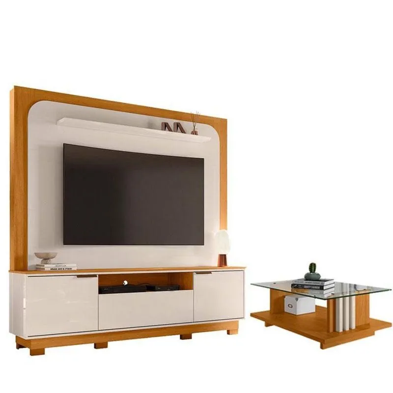 Estante Home Theater Nilo Com Pés Com Mesa De Centro Frizz Cinamomo Off White - Madetec