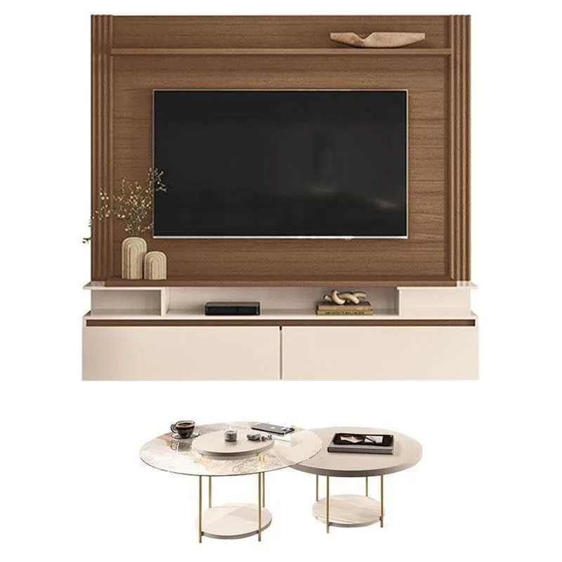 Home Suspenso Astor Castanho Off White Com Kit Mesa De Centro Sky Off White - Hb Móveis