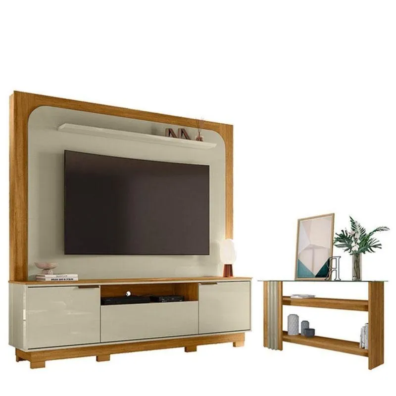 Estante Home Theater Nilo Com Pés Com Aparador Frizz Cumaru Opala - Madetec
