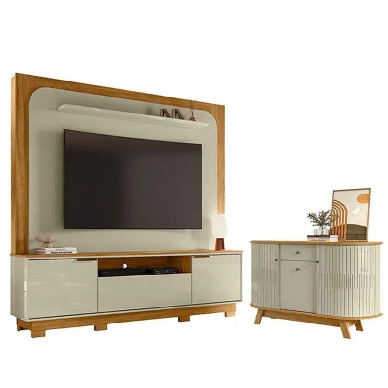 Estante Home Theater Nilo Sem Pés Com Aparador Para Sala Buffet Monza Cumaru Opala - Madetec
