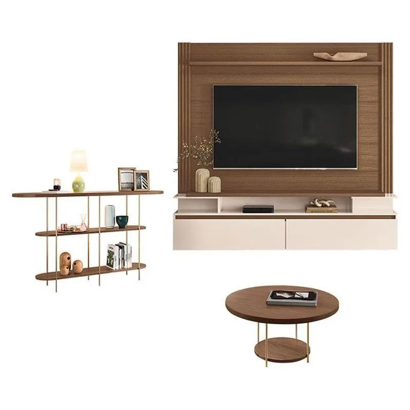Home Suspenso Astor Castanho Off White Com Mesa De Centro e Aparadorcastanho-hb Móveis