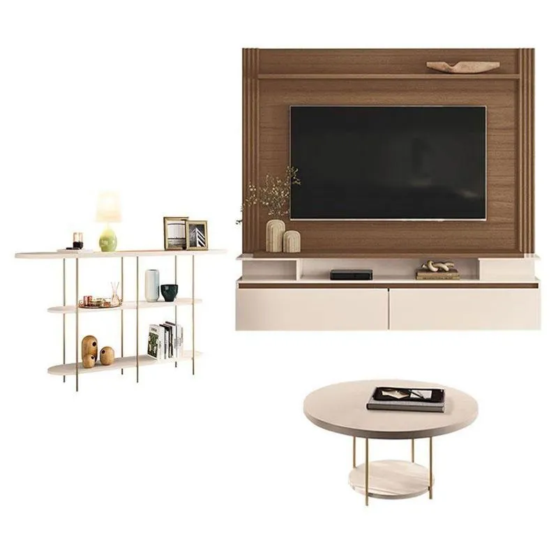 Home Suspenso Astor Castanho Off White Com Mesa De Centro Sky E Aparador Infinity Off White - Hb Móveis