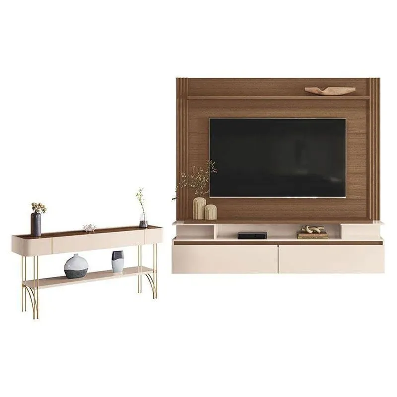Home Suspenso Astor Castanho Off White Com Aparador Vivant Off White Castanho - Hb Móveis