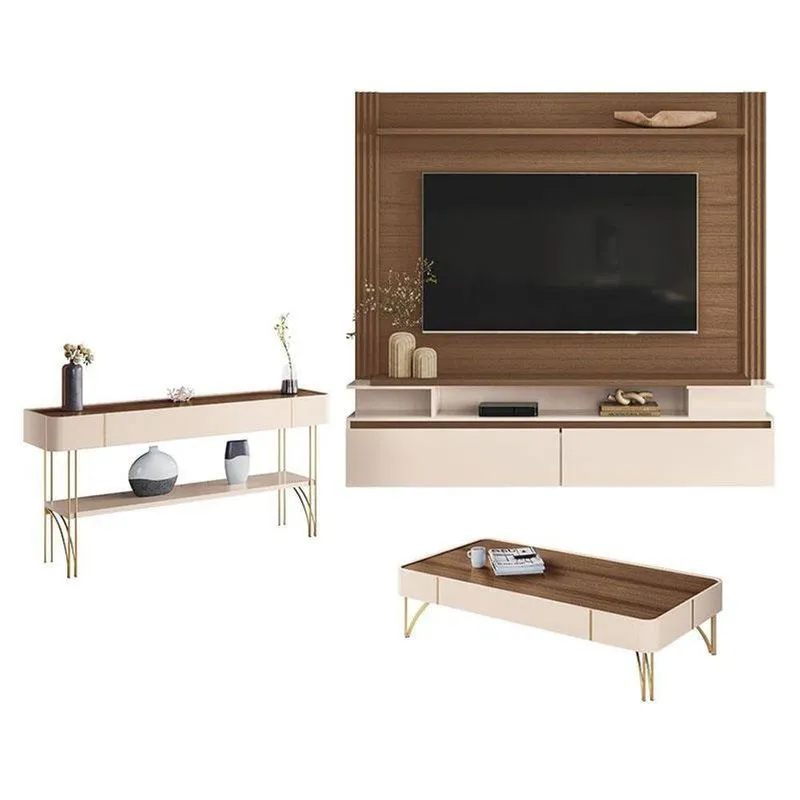 Home Suspenso Astor Castanho Off White Com Mesa De Centro Cadenza E Aparador Vivant Off White Castanho - Hb Móveis
