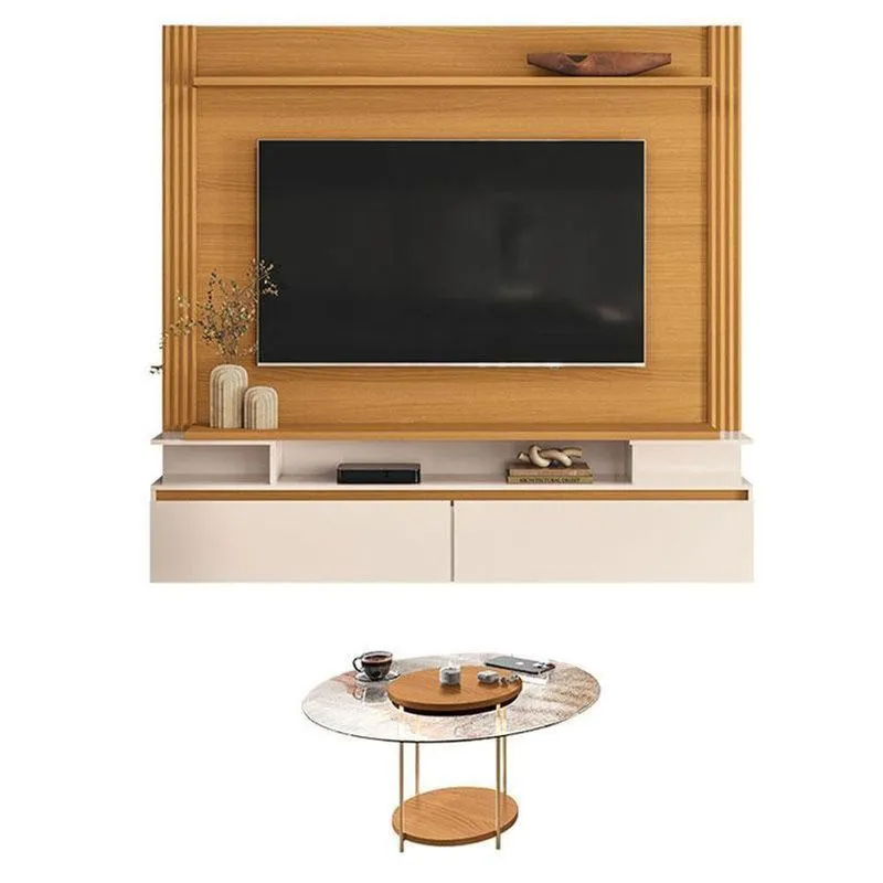 Home Suspenso Astor Cinamomo Off White Com Mesa De Centro Sky Com Tampo De Vidro Cinamomo - Hb Móveis