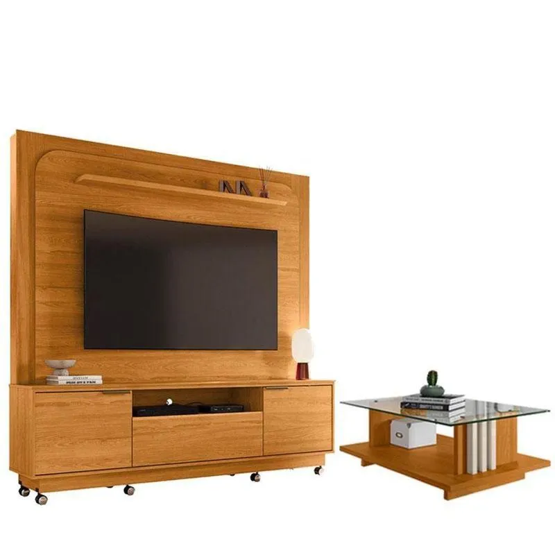 Estante Home Theater Nilo Com Rodízios Cinamomo Com Mesa De Centro Frizz Cinamomo Off White - Madetec