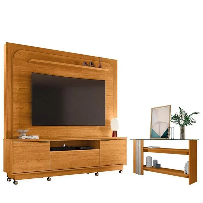 Estante Home Theater Nilo Com Rodízios Cinamomo Com Aparador Frizz Cinamomo Off White - Madetec