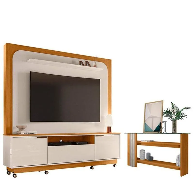 Estante Home Theater Nilo Com Rodízios Com Aparador Frizz Cinamomo Off White - Madetec