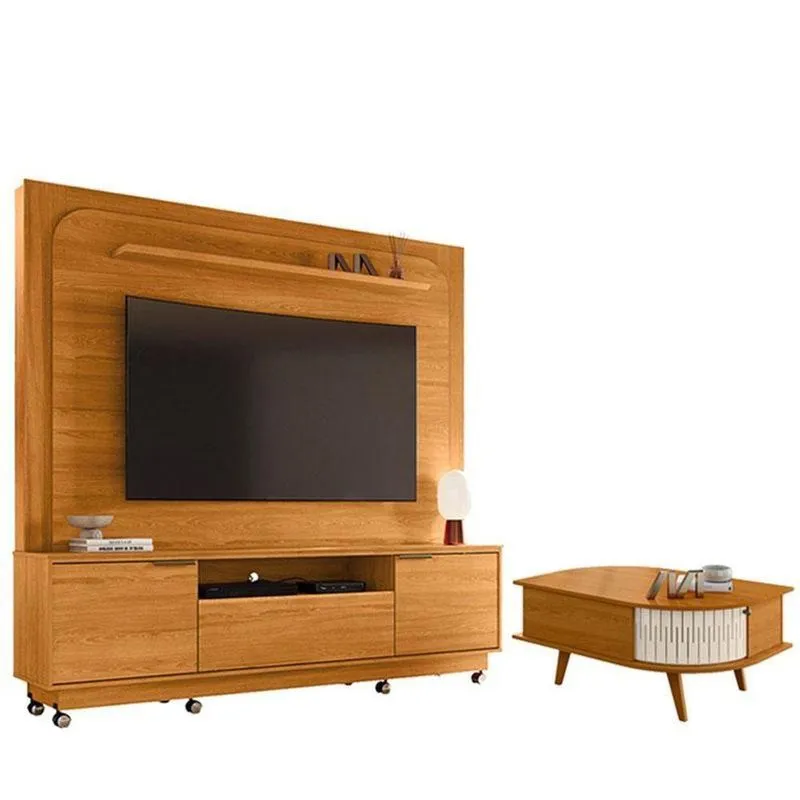 Estante Home Theater Nilo Com Rodízios Cinamomo Com Mesa De Centro Indianápolis Cinamomo Off White - Madetec