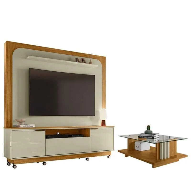 Estante Home Theater Nilo Com Rodízios Com Mesa De Centro Frizz Cumaru Opala - Madetec