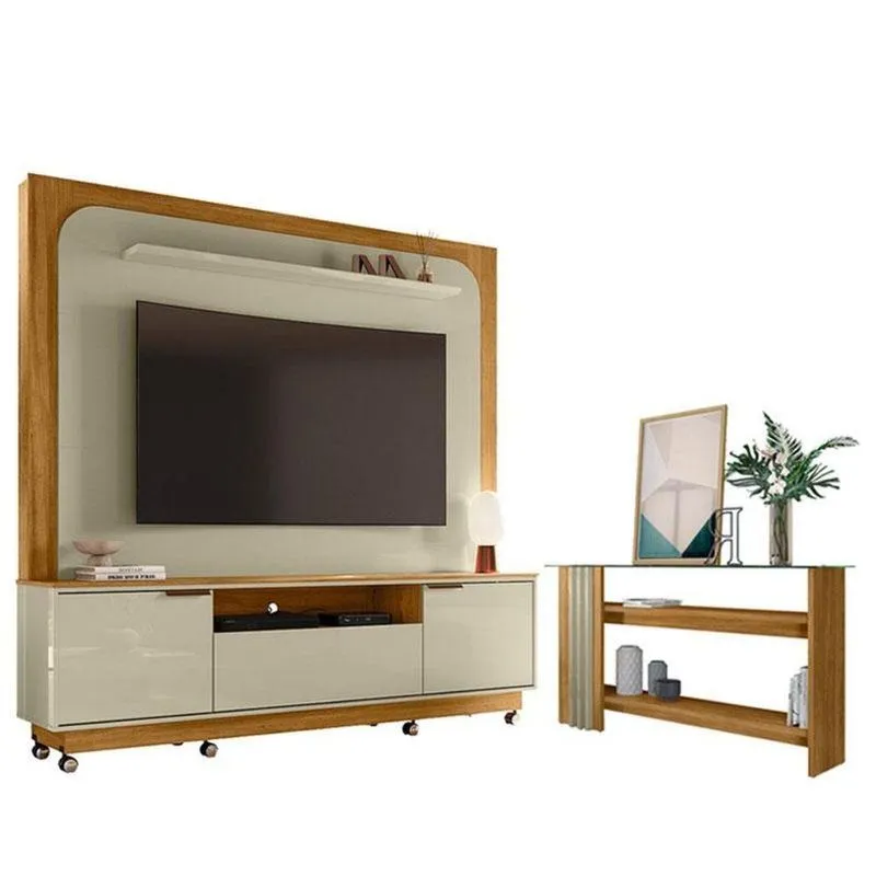 Estante Home Theater Nilo Com Rodízios Com Aparador Frizz Cumaru Opala - Madetec