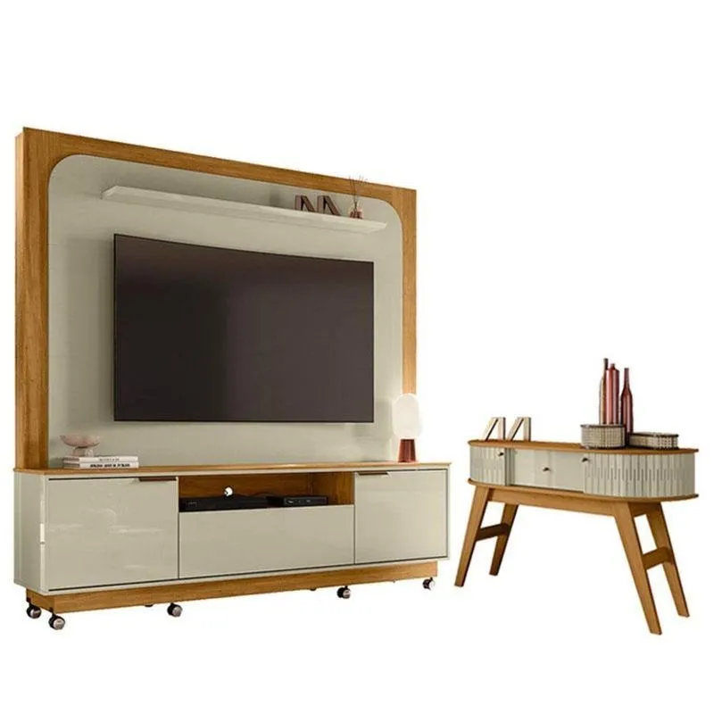 Estante Home Theater Nilo Com Rodízios Com Aparador Estoril Cumaru Opala - Madetec